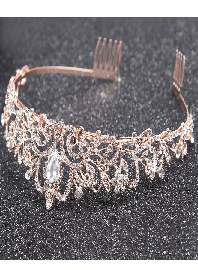 Didder Rose Gold Crystal Tiara Crown Headband Princess Elegant Crown with combs for Women Girls Bridal Wedding Prom Birthday Party - Image 5