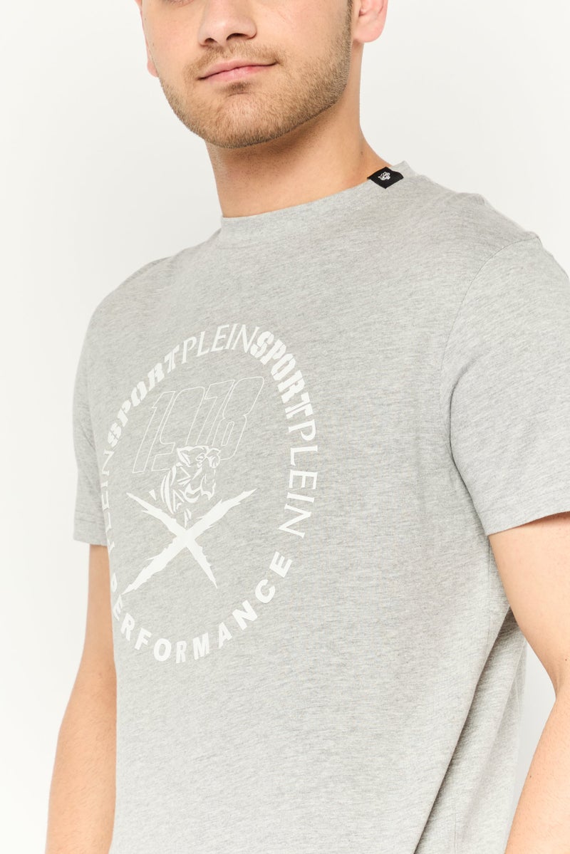 PHILIPP PLEIN Plein Sport Men Sportswear Fit Short Sleeves Outdoor T-Shirt, Grey - Image 3