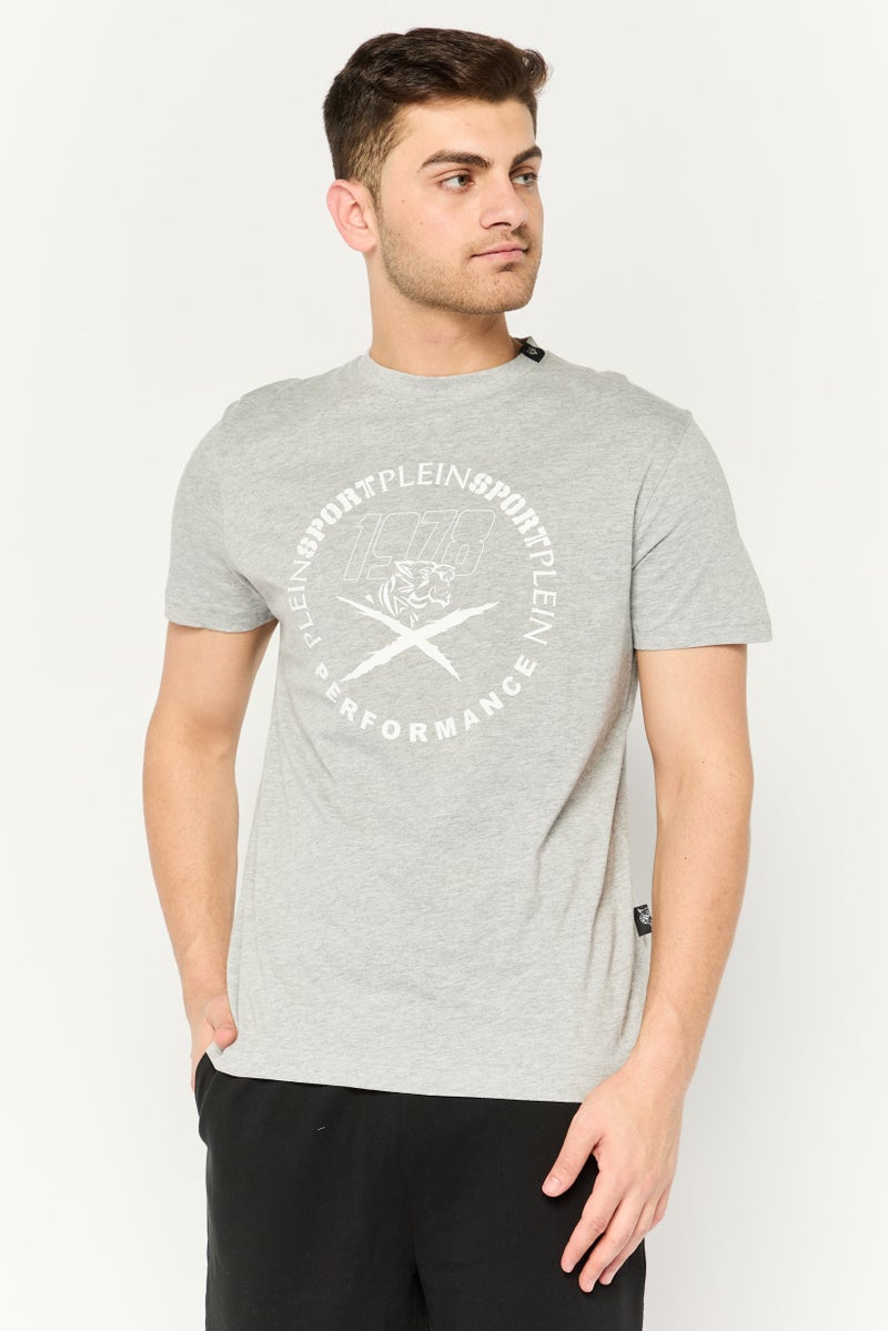 PHILIPP PLEIN Plein Sport Men Sportswear Fit Short Sleeves Outdoor T-Shirt, Grey - Image 1