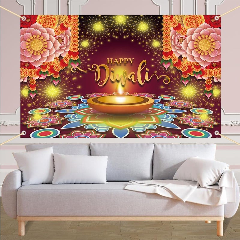 ARS Happy Diwali Backdrop for Home Diwali Banner Backdrop Festival of Lights Banner Deepavali Decorations Diwali Photo Booth Props Diwali Decorations - Image 3