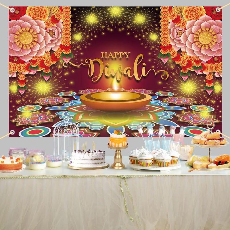 ARS Happy Diwali Backdrop for Home Diwali Banner Backdrop Festival of Lights Banner Deepavali Decorations Diwali Photo Booth Props Diwali Decorations - Image 2