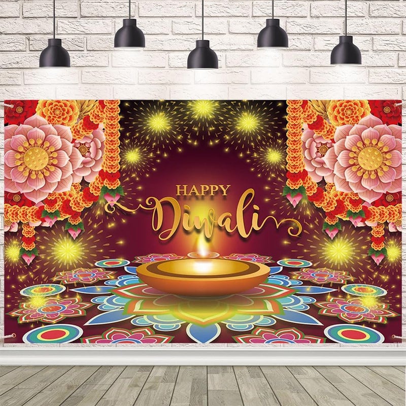 ARS Happy Diwali Backdrop for Home Diwali Banner Backdrop Festival of Lights Banner Deepavali Decorations Diwali Photo Booth Props Diwali Decorations - Image 1
