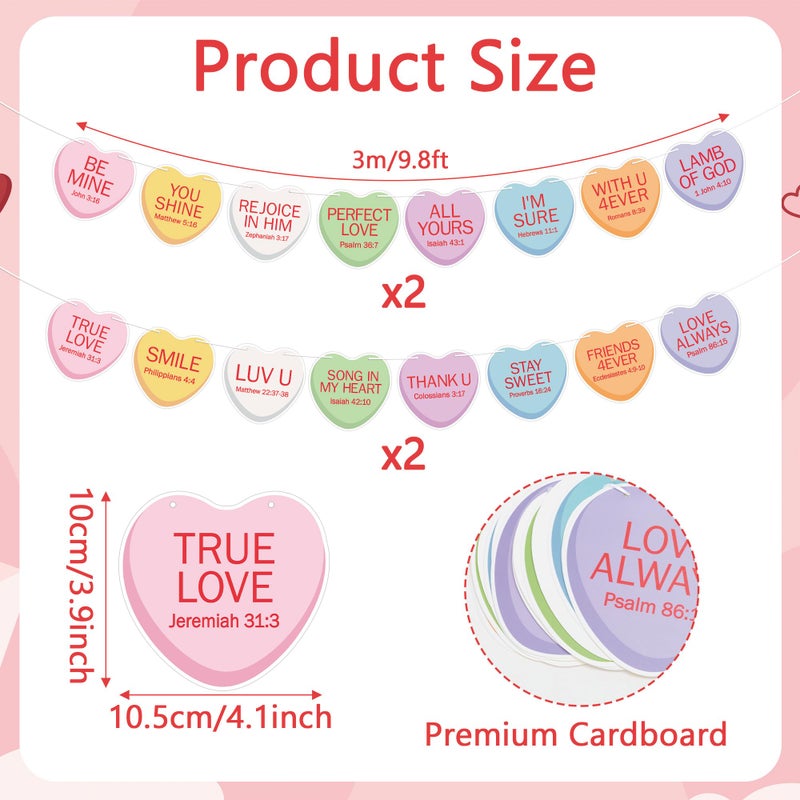 CPicdn 4Pcs Valentineâ€™s Day Heart Banner Garland - Christian Conversation Hearts Garland Decoration Pre-Strung Sweet Candy Banner Hanging Decor for Anniversary Wedding Valentines Party Supplies - Image 2