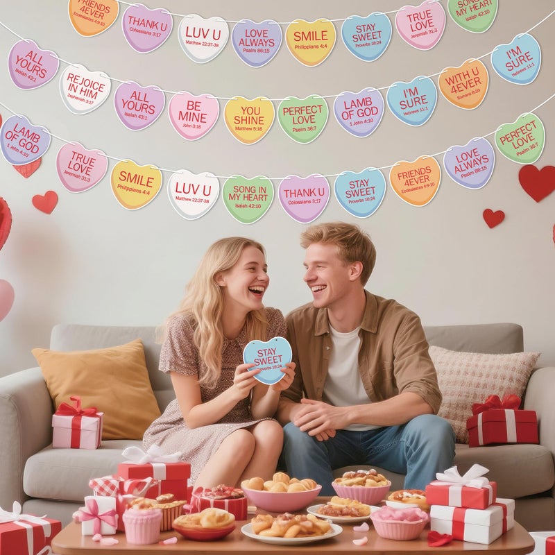 CPicdn 4Pcs Valentineâ€™s Day Heart Banner Garland - Christian Conversation Hearts Garland Decoration Pre-Strung Sweet Candy Banner Hanging Decor for Anniversary Wedding Valentines Party Supplies - Image 5