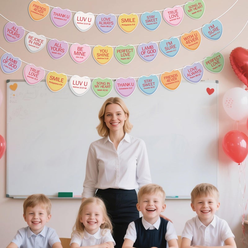 CPicdn 4Pcs Valentineâ€™s Day Heart Banner Garland - Christian Conversation Hearts Garland Decoration Pre-Strung Sweet Candy Banner Hanging Decor for Anniversary Wedding Valentines Party Supplies - Image 4