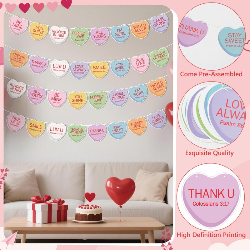 CPicdn 4Pcs Valentineâ€™s Day Heart Banner Garland - Christian Conversation Hearts Garland Decoration Pre-Strung Sweet Candy Banner Hanging Decor for Anniversary Wedding Valentines Party Supplies - Image 3