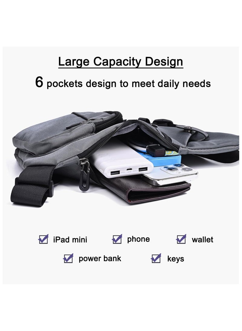 سيوسي حقيبة كروس صغيرة مضادة للسرقة، حقيبة ظهر للكتف والصدر، حقيبة جيب شخصية، حقيبة كتف بتصميم كلاسيكي للسفر والتنزه سيرًا على الأقدام والرياضة (رمادي) - Image 5