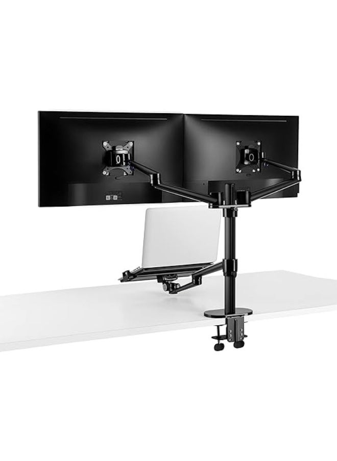Generic 3-in-1 Adjustable Laptop and Dual Monitor Stand – Fits 12” to 17” Laptops, Holds Two 27” Screens – Black Aluminum  - Image 4