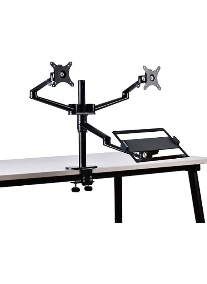 Generic 3-in-1 Adjustable Laptop and Dual Monitor Stand – Fits 12” to 17” Laptops, Holds Two 27” Screens – Black Aluminum  - Image 3