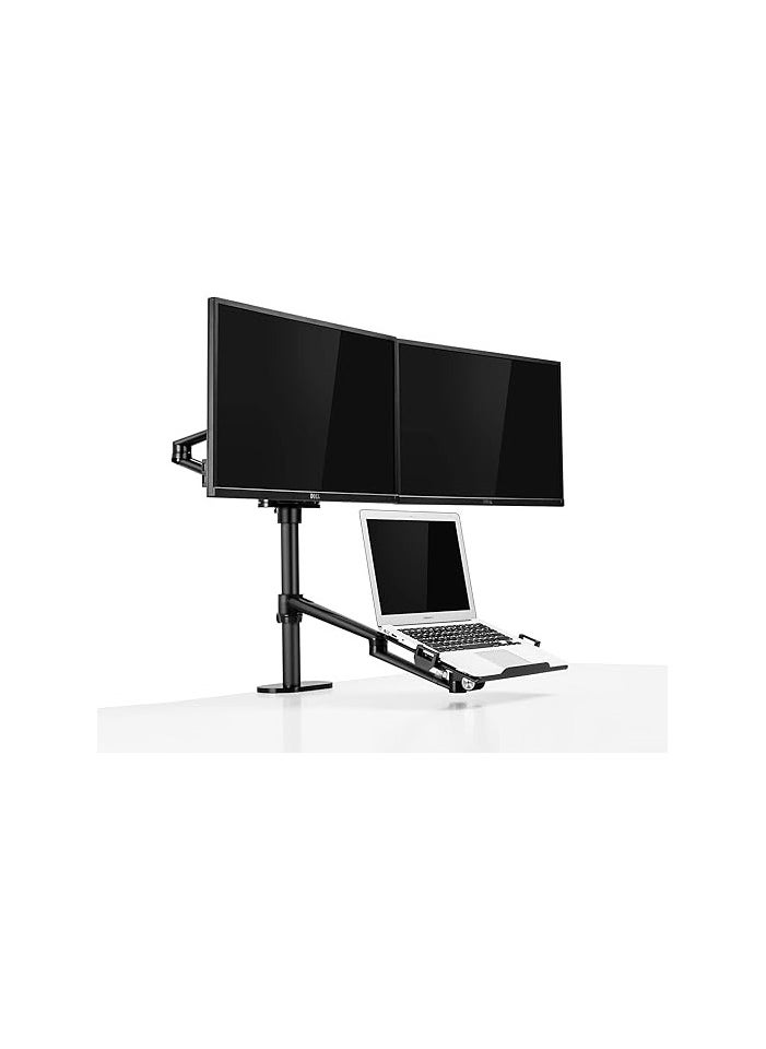 Generic 3-in-1 Adjustable Laptop and Dual Monitor Stand – Fits 12” to 17” Laptops, Holds Two 27” Screens – Black Aluminum  - Image 1