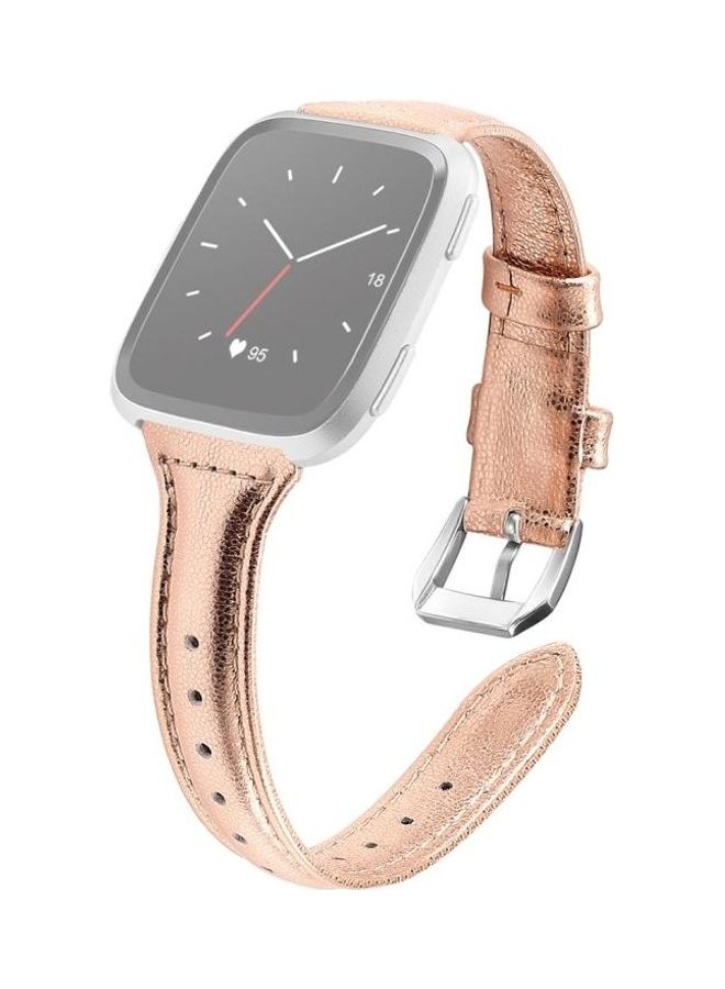 NIBEMINENT Smart Leather Wrist Strap Watchband For Fitbit Versa 2 Rose Gold - Image 1