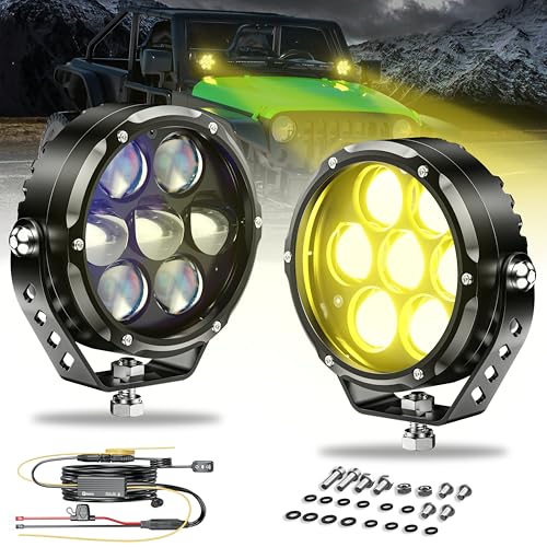 Kewig 4.5 Inch Motorcycle Auxiliary LED Fog Light 90W Amber White Driving Spotlight Kit With Mount Brackets Wire Harness Waterproof Offroad Fit for Motorcycle Jeep Car Truck - Image 1
