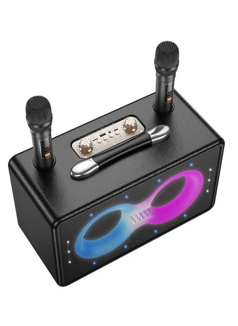 Portable Bluetooth Speaker with Dual 15W Full-Range Drivers, 5W Tweeter & 60W Peak Output | Dual Wireless Microphones | RGB Strobe Lights | 2×3000mAh Battery | USB-C Fast Charging | 6H Music / 8H Mic Playtime | TF/USB/AUX Input | Reverb & Echo Control | Party Karaoke Speaker