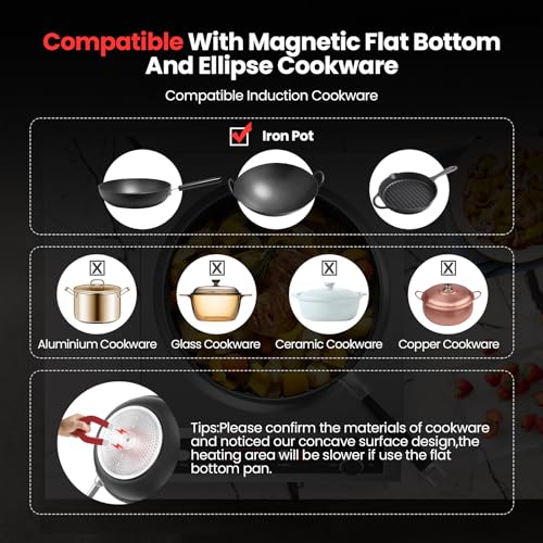 VEXMAECY 1800W Electric Wok Used For Home And Commercial,Induction Wok With Concave Surface Stainless Steel Strong Power Dual Control Mode 10 Power And Temp 24H Timer Induction Cooktop For Cooking - Image 2