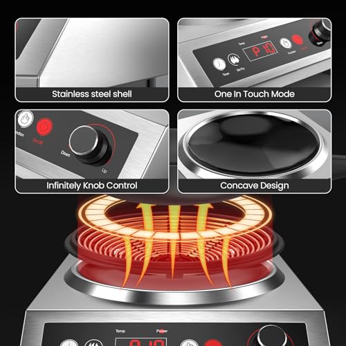 VEXMAECY 1800W Electric Wok Used For Home And Commercial,Induction Wok With Concave Surface Stainless Steel Strong Power Dual Control Mode 10 Power And Temp 24H Timer Induction Cooktop For Cooking - Image 5