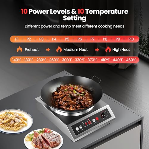 VEXMAECY 1800W Electric Wok Used For Home And Commercial,Induction Wok With Concave Surface Stainless Steel Strong Power Dual Control Mode 10 Power And Temp 24H Timer Induction Cooktop For Cooking - Image 3