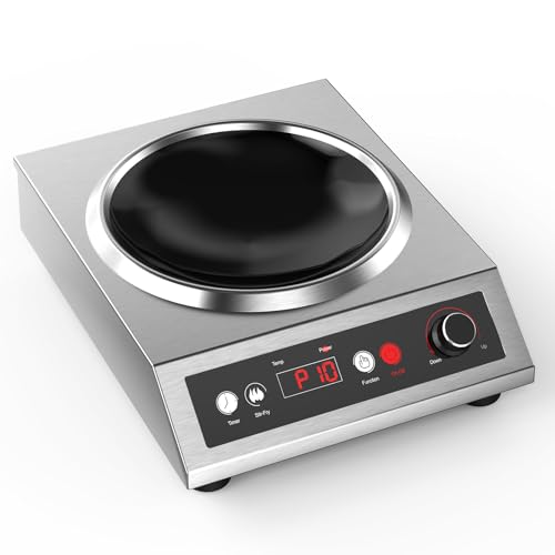 VEXMAECY 1800W Electric Wok Used For Home And Commercial,Induction Wok With Concave Surface Stainless Steel Strong Power Dual Control Mode 10 Power And Temp 24H Timer Induction Cooktop For Cooking - Image 1