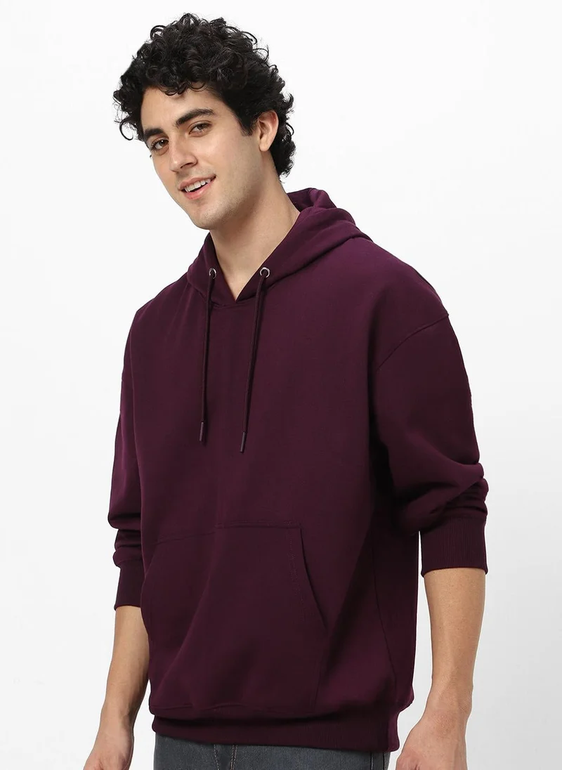 Urbano Fashion Men's Potent Purple Cotton Solid Oversized Hooded Neck Sweatshirt