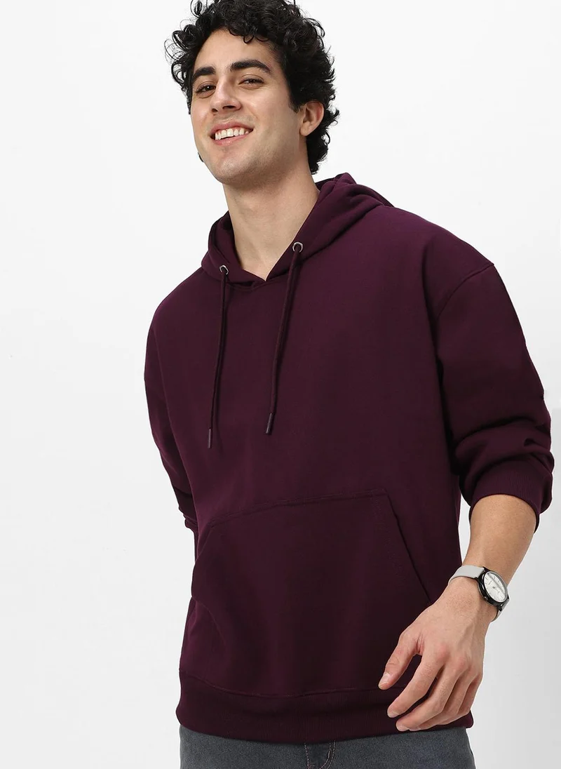 Urbano Fashion Urbano Fashion Men's Potent Purple Cotton Solid Oversized Hooded Neck Sweatshirt