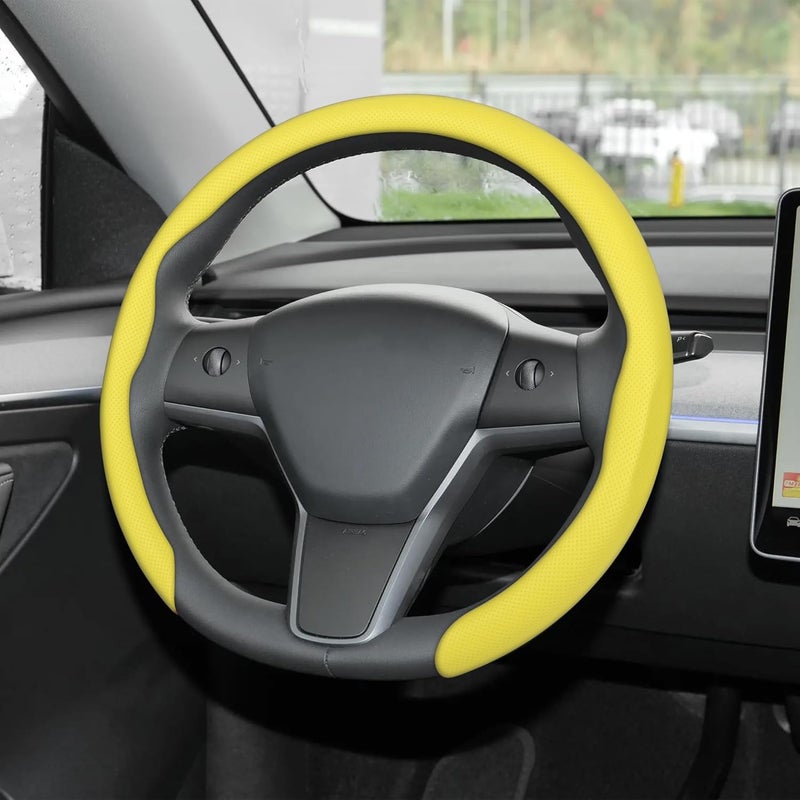 frani Leather Steering Wheel Cover, Universal 15 Inch Premium Non-Slip Steering Wheel Cover Yellow - Image 1