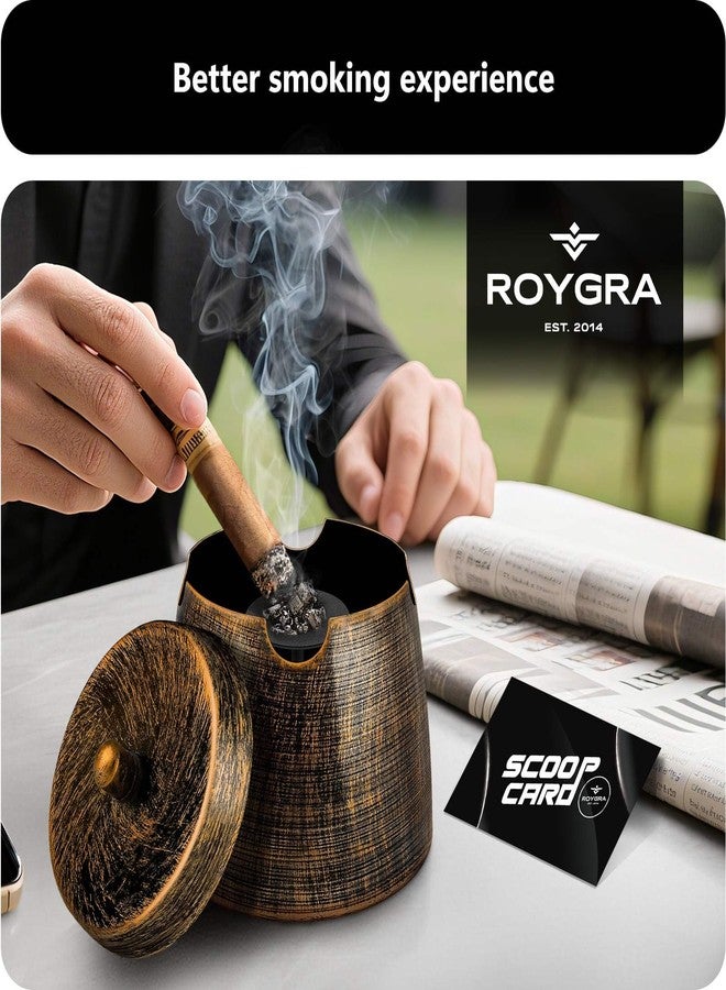 roygra Ash Tray with Lid, Outdoor Cigar Ashtray for Outside Patio, Metal Cigar Ashtrays Outdoors with 4 Holder, Cigars Smoking Accessories, Large Smokeless Home Décor, Ashtrays for Smokers Indoor - Image 5
