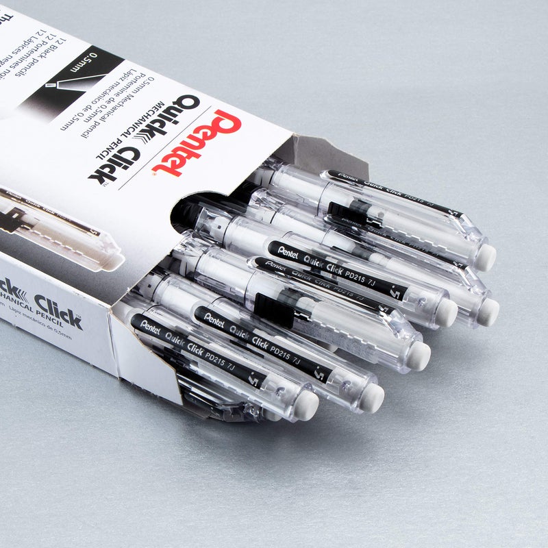 Pentel QUICK CLICK Mechanical Pencil (0.5mm), Black Barrel, Box of 12 (PD215A) - Image 2