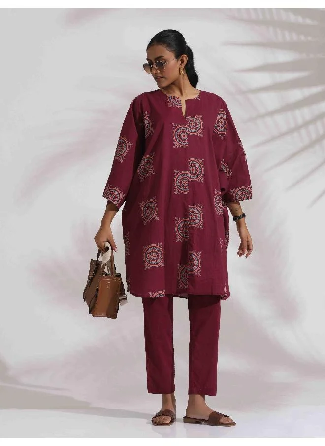 trueBrowns trueBrowns Purple Cotton Print Kurta Co-ord Set