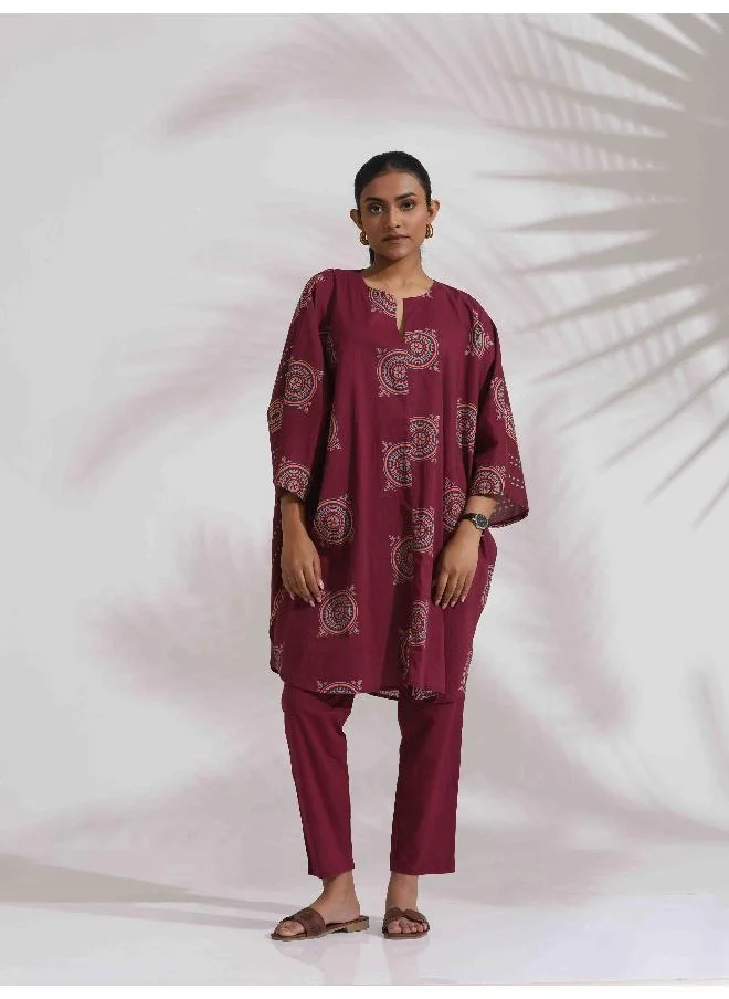 ترو برونز trueBrowns Purple Cotton Print Kurta Co-ord Set