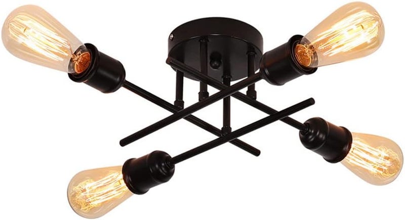 Black Ceiling Lamp 4-Lights Sputnik Chaner Industrial Semi Flush Mount Ceiling Lighting Fixture, Hallway Kitchen Bedroom Close to Ceiling Lamps Vintage Chaners - Image 1