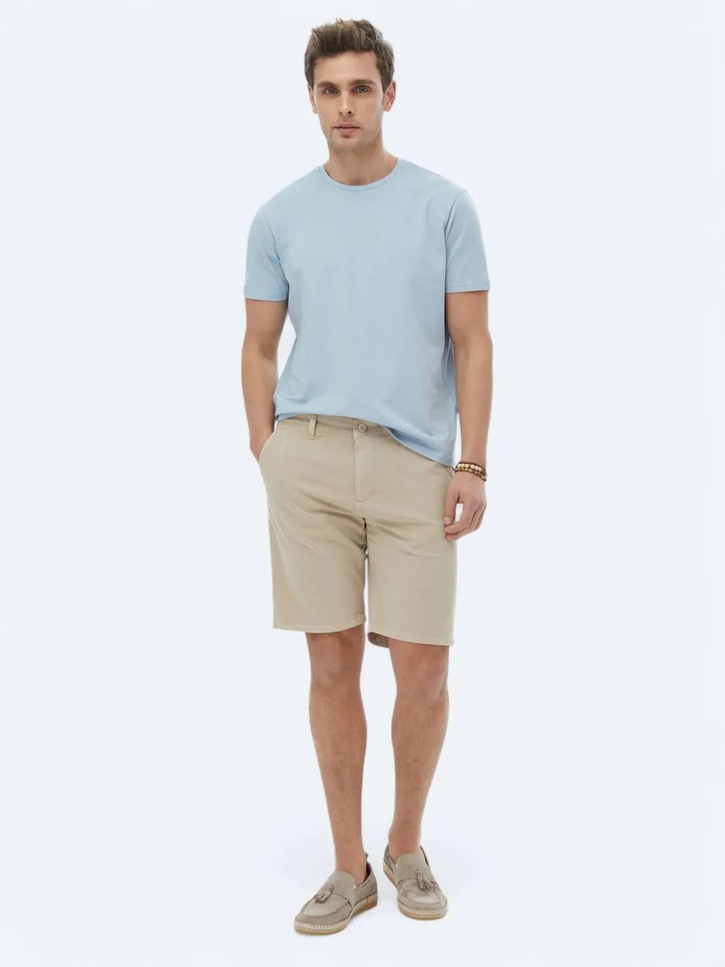 كيب تيشيرت أزرق سادة برقبة دائرية مصنوع من مزيج القطن - Image 3