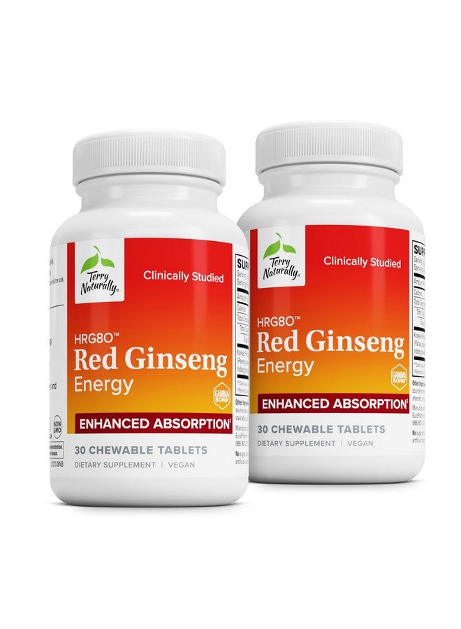Terry Naturally HRG80 Red Ginseng Energy - Support Healthy Energy & Focus - Herbal Supplement with Korean Red Ginseng Root Powder - Tablets to Aid Healthy Endurance - 30 Chewable Tablets (Pack of 2) - Image 1