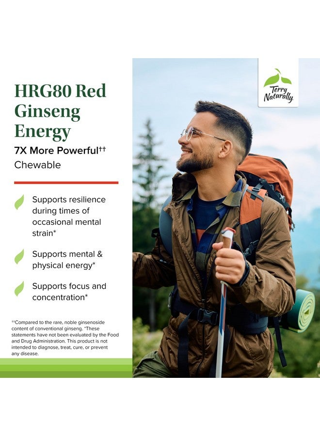 Terry Naturally HRG80 Red Ginseng Energy - Support Healthy Energy & Focus - Herbal Supplement with Korean Red Ginseng Root Powder - Tablets to Aid Healthy Endurance - 30 Chewable Tablets (Pack of 2) - Image 3