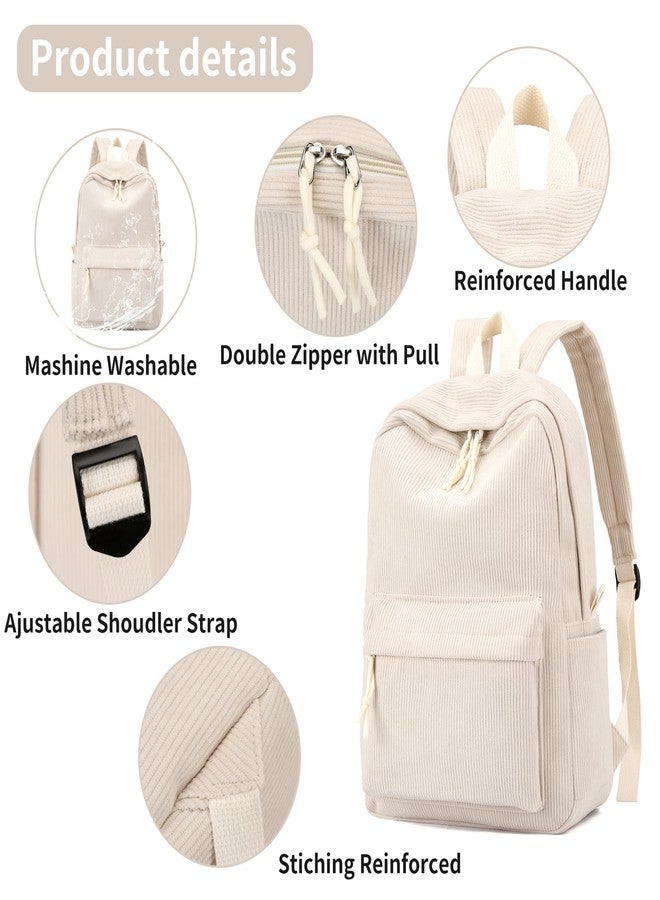 Tanweibago School Backpack for Girls Corduroy Bookbag 16inch Elementary Primary Preschool for Teen Boys Girl Travel Casual Daypacks (Beige) - Image 2