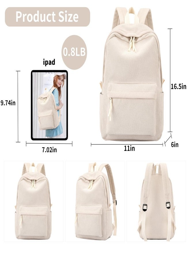 Tanweibago School Backpack for Girls Corduroy Bookbag 16inch Elementary Primary Preschool for Teen Boys Girl Travel Casual Daypacks (Beige) - Image 5