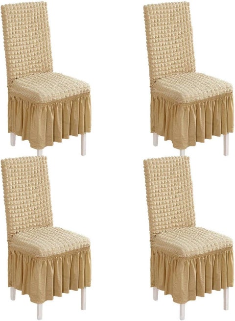 Dining Room Chair Covers with Long Skirt Chair Cover Set of 4 Chair Slipcover Elastic Removable Machine Washable Chair Protector Soft Touch Seat Covers for Dining Room Banquet Party Home Decoration