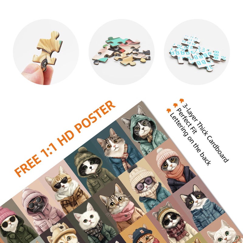 Hiwhy 1000 Pieces Jigsaw Puzzles for Adults - Stylish Cats in Fashion - Unique Puzzle for Family and Friends - Challenging Puzzle Perfect for Game Nights (19.7x27.6 in) - Image 4