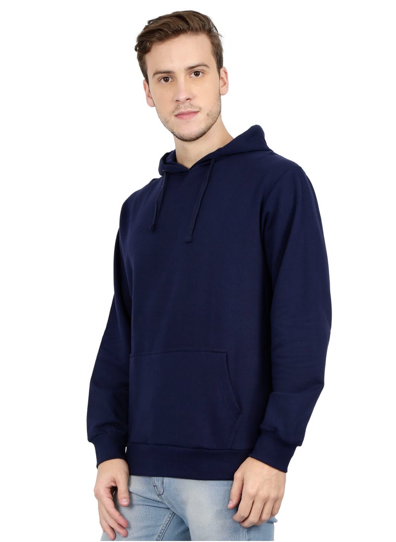 RSO Outfits Unisex Regular Fit Full Sleeves Solid Hoodie Sweatshirt (Navy Blue)  - Image 2
