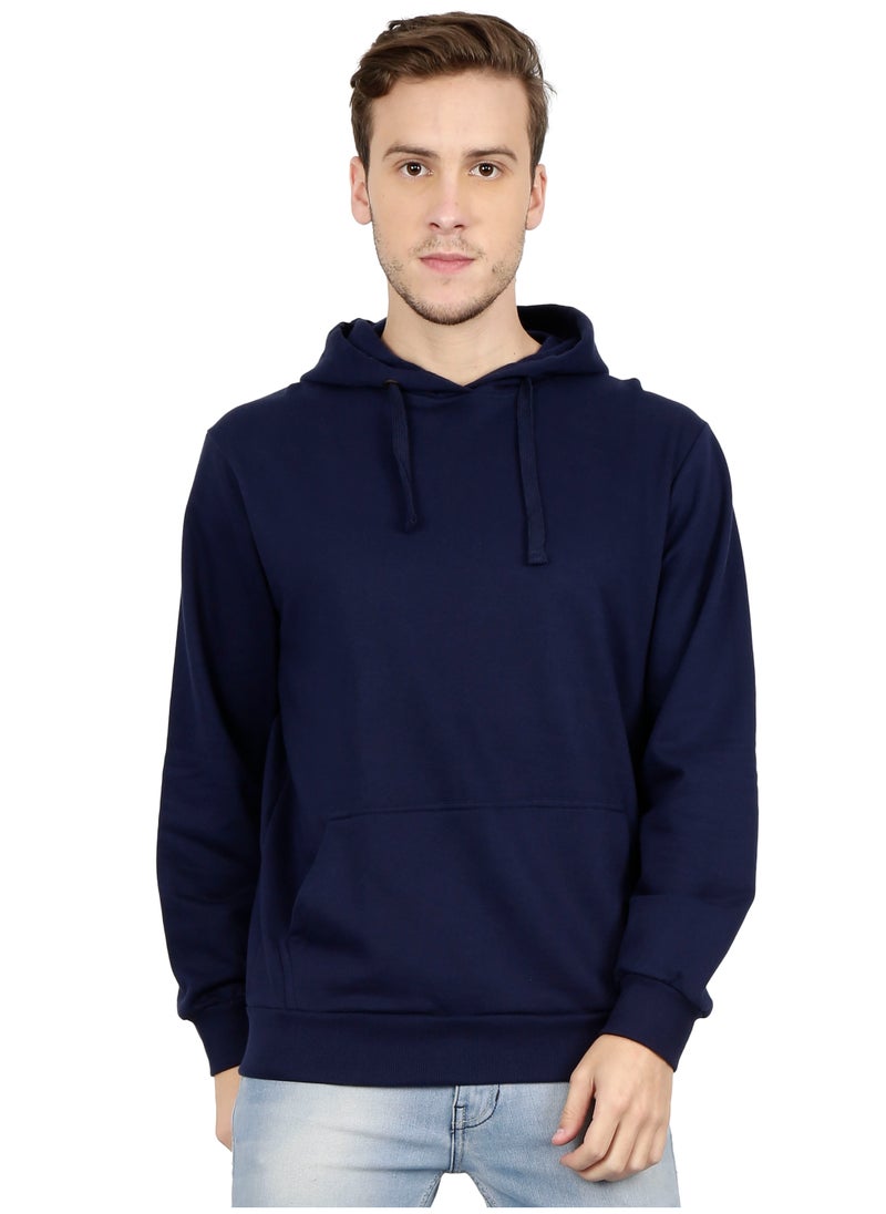 RSO Outfits Unisex Regular Fit Full Sleeves Solid Hoodie Sweatshirt (Navy Blue)  - Image 1