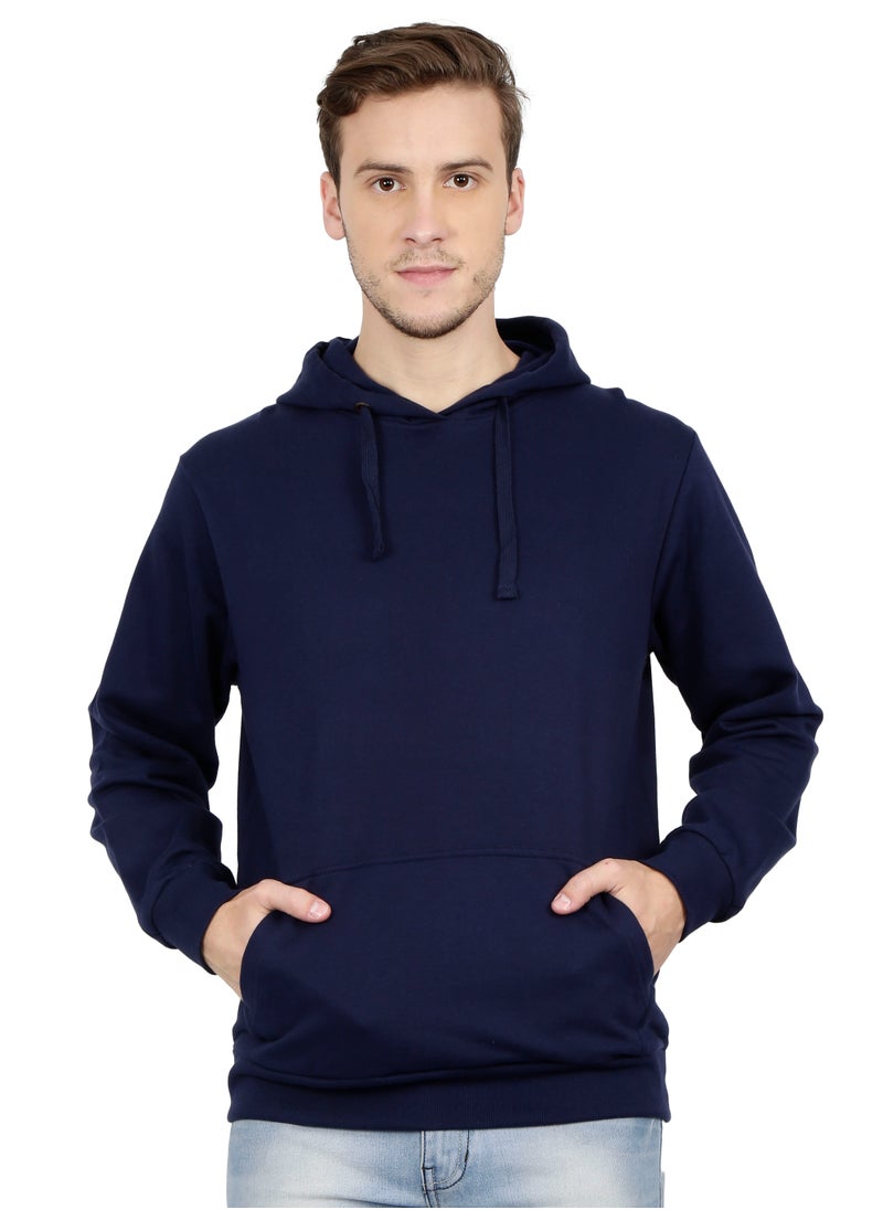 RSO Outfits Unisex Regular Fit Full Sleeves Solid Hoodie Sweatshirt (Navy Blue)  - Image 4