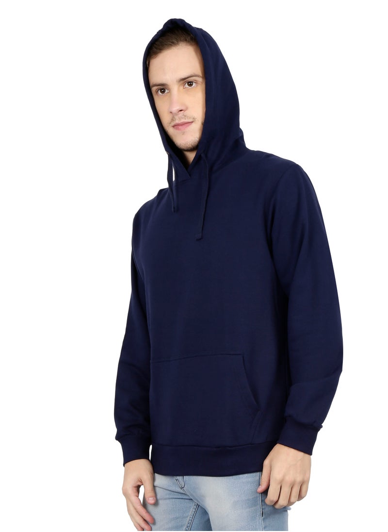 RSO Outfits Unisex Regular Fit Full Sleeves Solid Hoodie Sweatshirt (Navy Blue)  - Image 5