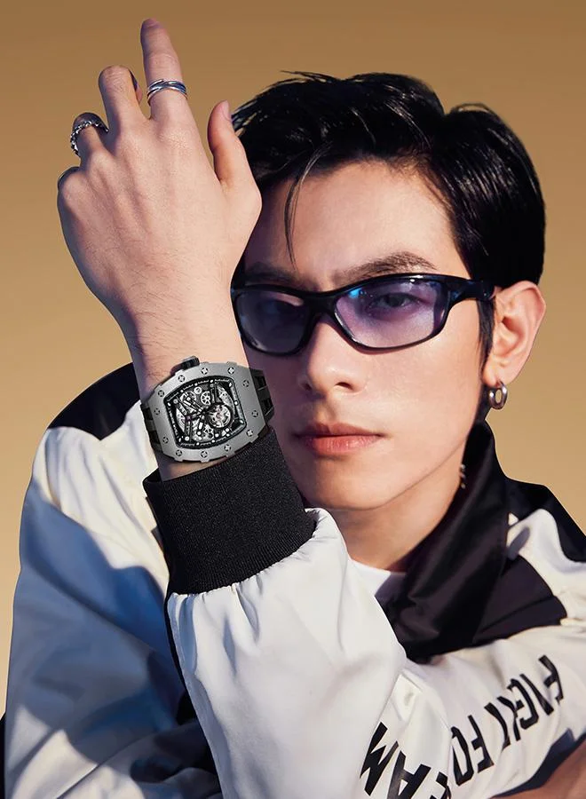 TSAR BOMBA Elemental Series 43mm Automatic Men's Watch with Black Silicone Strap