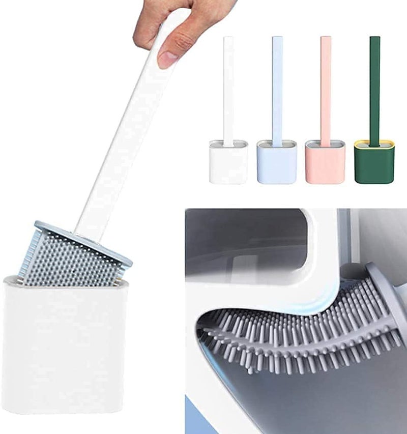 DISONE Silicone Toilet Brush with Holder Stand | for Western and Indian Toilets | Double Sided with Adhesive Wall Mount | No-Slip Long Handle Soft Silicone Bristles | Multicolour | Pack of 1 - Image 1