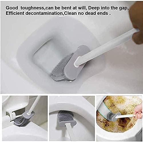 DISONE Silicone Toilet Brush with Holder Stand | for Western and Indian Toilets | Double Sided with Adhesive Wall Mount | No-Slip Long Handle Soft Silicone Bristles | Multicolour | Pack of 1 - Image 5