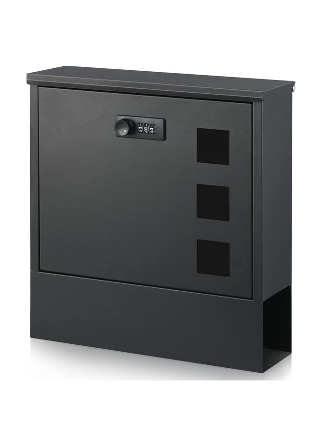 Mailbox with Combination Lock,Large Capacity Wall Mounted Locking Security Mailbox,Large Mail Box with Newspaper Compartment, Black,12.8x11.8x3.9 Inch - Image 1