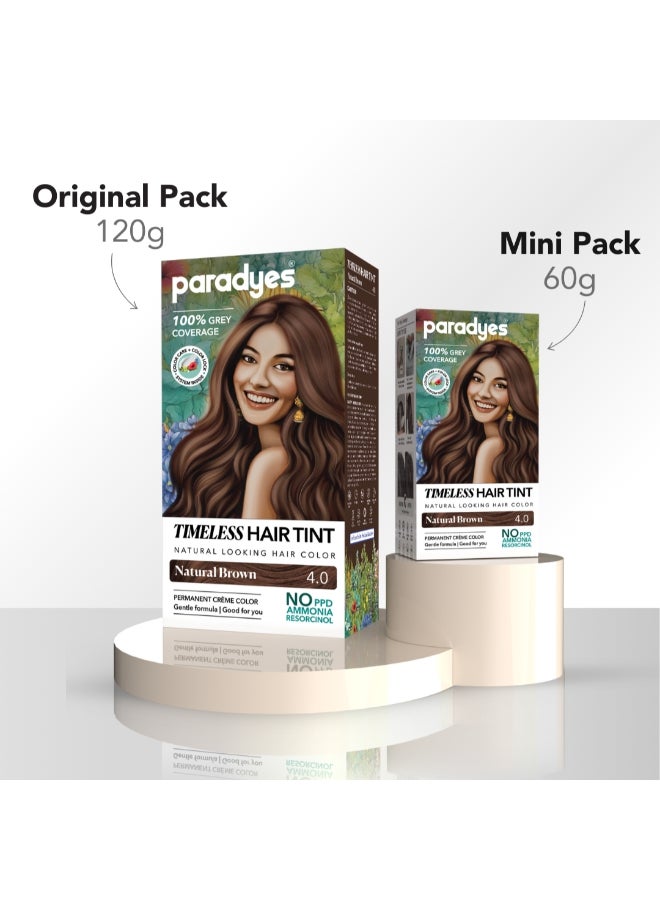Paradyes Mini Natural Brown Timeless Hair Tint, Permanent Crème Hair Color for Hair, Complete Grey Coverage, Formula Free from PPD, Ammonia, & Resorcinol, 4.0 Natural Brown, 60 GRAM - Image 3