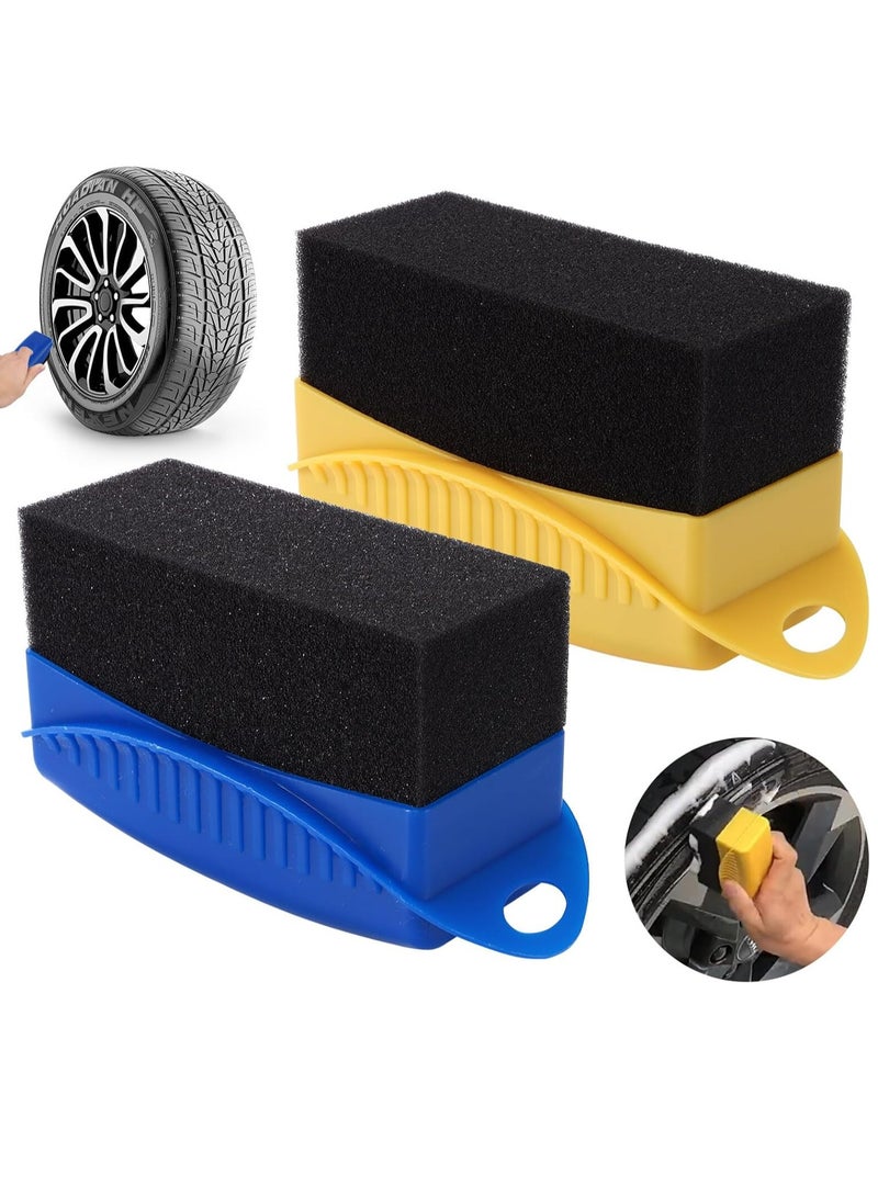 Oasisgalore 2 Pack Tire Dressing Applicator Car Tire Cleaning Sponge Pads Quick Cleaning Tool Car Wheel Waxing Sponge With Box Curved Sponge  - Image 1