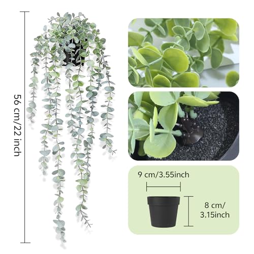Clearain 1pcs Fake Hanging Plants, Artificial Small Potted Plants, Mini Faux Succulent Plant for Indoor Outdoor Aesthetic Office Living Room Shelf Home Decor (Eucalyptus leaves-1pcs) - Image 2