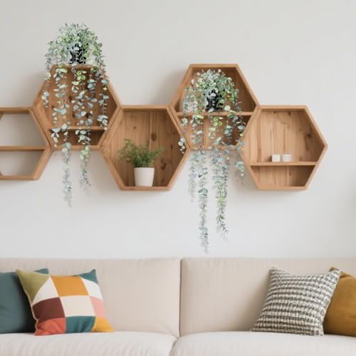 Clearain 1pcs Fake Hanging Plants, Artificial Small Potted Plants, Mini Faux Succulent Plant for Indoor Outdoor Aesthetic Office Living Room Shelf Home Decor (Eucalyptus leaves-1pcs) - Image 4