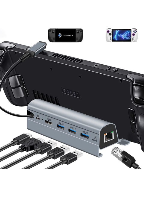 TV Docking Station with 1000M Ethernet for Valve Steam Deck & ASUS ROG Ally, T Tersely 6 in 1 Hub Stand with 4K@60Hz HDMI Port, 3 USB 3.0 Ports, PD Charging USB-C Port for Steam Deck/ROG Ally Dock