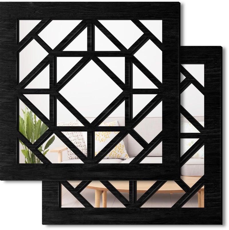 KOYILTD 2 PCS Square Wall MirrorRustic Farmhouse Wall Mirrors12 inch Small Mirror Art style1 Black
